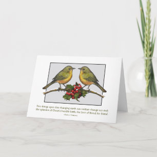 Tarjeta Festiva Dos pequeños pájaros enfrentando: Holly, amigos: N