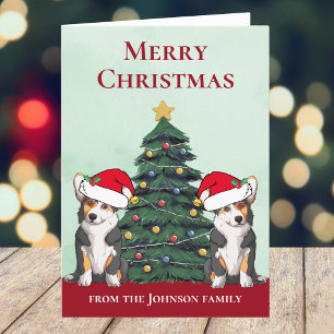 Tarjeta Festiva Dos perros Corgi Tricolor Lindos Navidades Persona