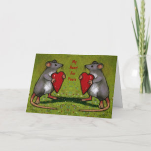 Tarjeta Festiva Dos ratones intercambiando corazones: Valentine: O
