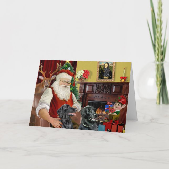 Tarjeta Festiva Dos recuperadores planos de Santa Claus (Anverso)