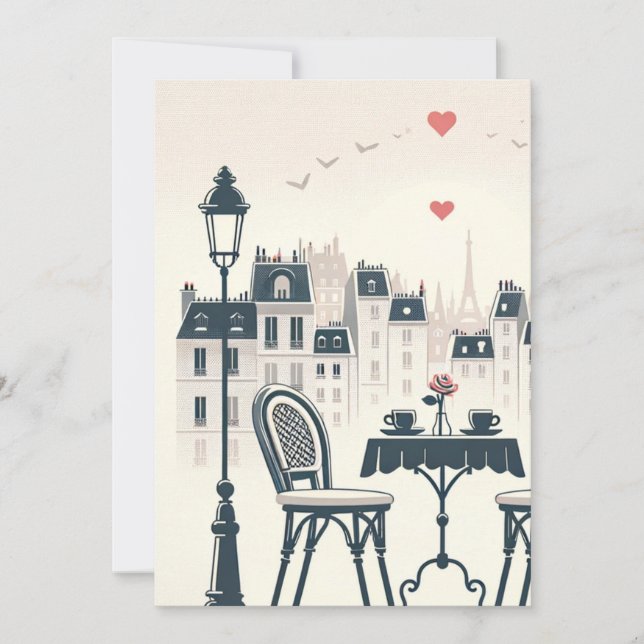 Tarjeta Festiva "Dos tazas, una silla vacía - una tostada al momen (Anverso)