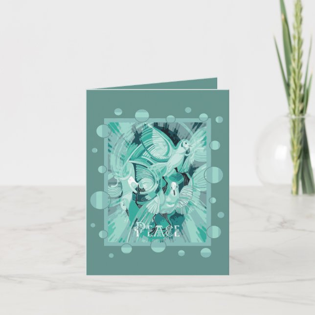 Tarjeta Festiva Dove con Celtic Peace Text en Aqua Tones (Anverso)