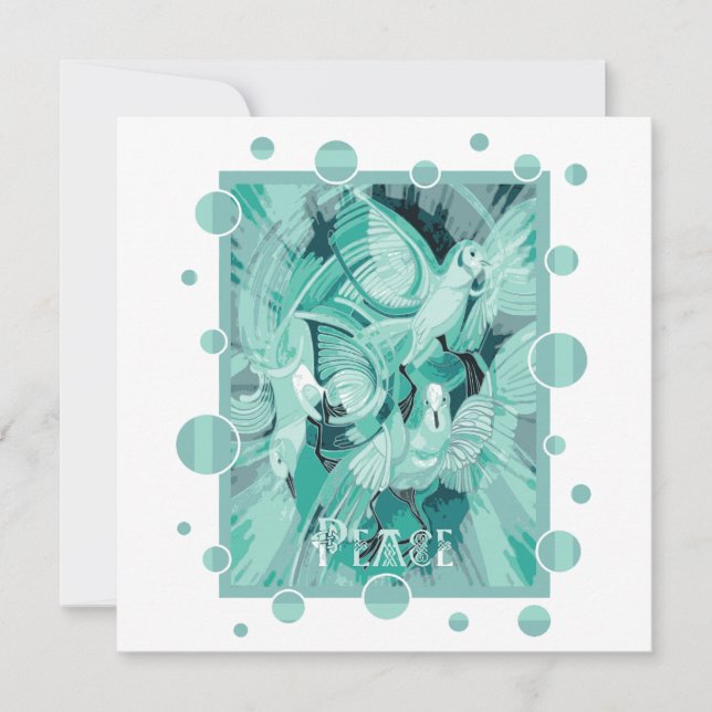 Tarjeta Festiva Dove con Celtic Peace Text en Aqua Tones (Anverso)