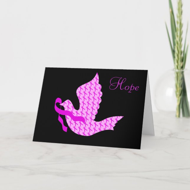 Tarjeta Festiva Dove of Hope Pink Ribbon - Cáncer de Mama (Anverso)