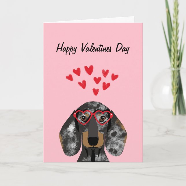 Tarjeta Festiva Doxie Dachshund Valentines - Doble manzana (Anverso)