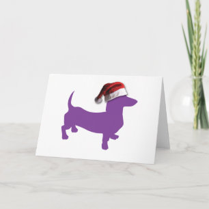 Tarjeta Festiva Doxie morado con Santa Hat