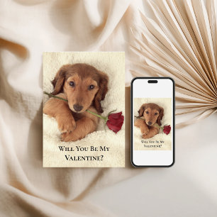 Tarjeta Festiva Doxie Rosa Roja Glam Brillo San Valentín