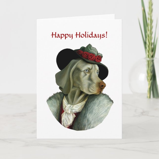 Tarjeta Festiva ¡DR027 Weimaraner, buenas fiestas! (Anverso)