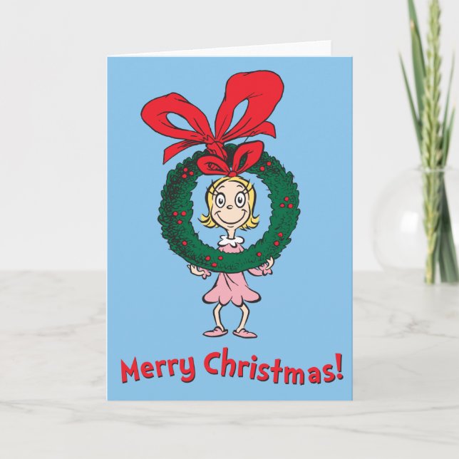 Tarjeta Festiva Dr. Seuss | Cindy-Lou Who - Wreath (Anverso)