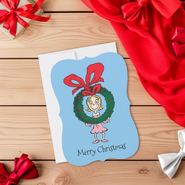 Tarjeta Festiva Dr. Seuss | Cindy-Lou Who - Wreath (Card on floor)