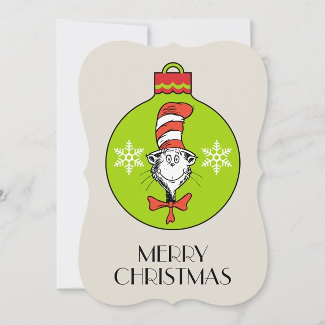 Tarjeta Festiva Dr. Seuss | Grinch | Gato en el ornamento Gorra (Anverso)