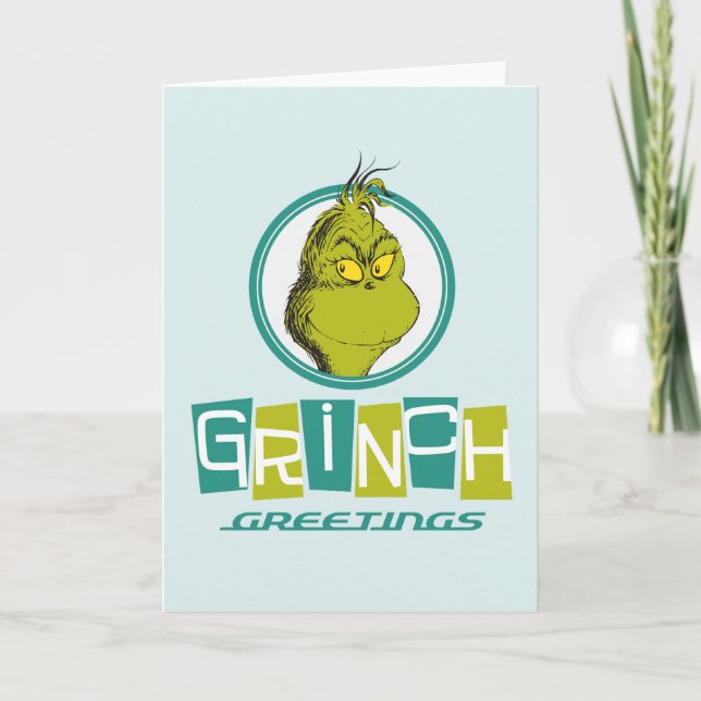 Tarjeta Festiva Dr. Seuss | Saludos de Grinch (Anverso)