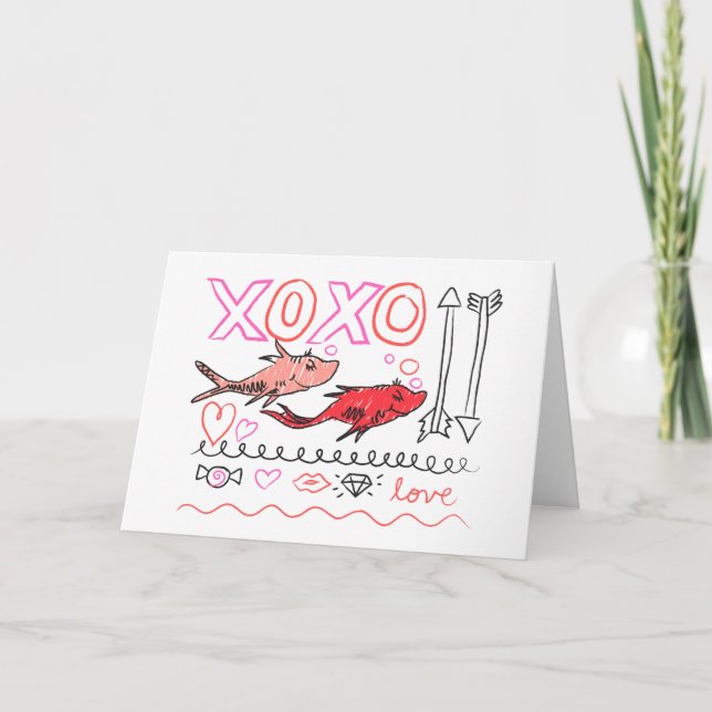 Tarjeta Festiva Dr. Seuss Valentine | Diseño XOXO (Anverso)