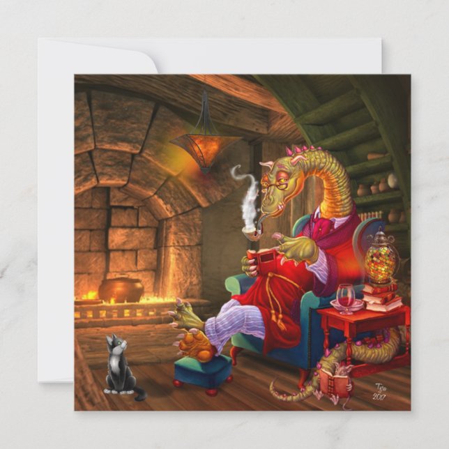 Tarjeta Festiva Dragón Cálido Por El Fuego (Anverso)