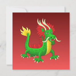 Tarjeta Festiva Dragón Chino Dibujado a Mano Verde