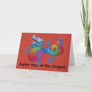 Tarjeta Festiva Dragón colorido en el Año Nuevo chino rojo C de