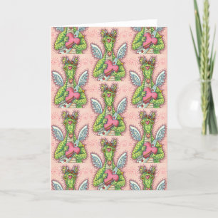 TARJETA FESTIVA DRAGÓN CUPIDO, FANTASÍA CARDÍACA Y FLOR VALENTINA