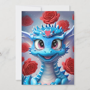 Tarjeta Festiva Dragón de amor azul lindo