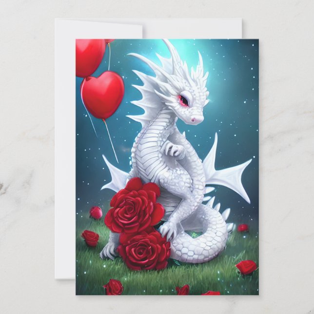 Tarjeta Festiva Dragón de amor de San Valentín blanco (Anverso)