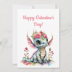 Tarjeta Festiva Dragón De Bebé Con Corazón Floral Valentina