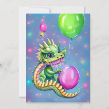 Dragón de cumpleaños lindo con globos
