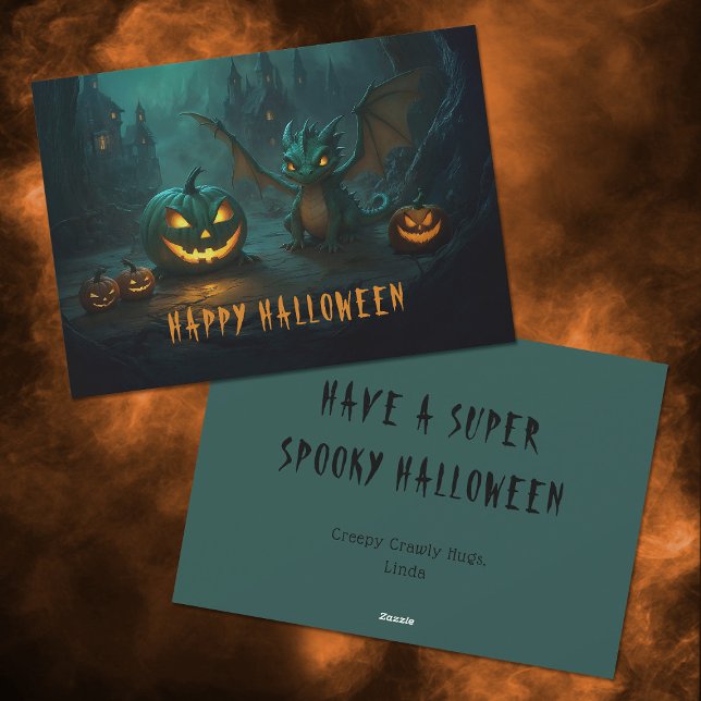 Tarjeta Festiva Dragón de Halloween con calabazas aterradoras (Subido por el creador)