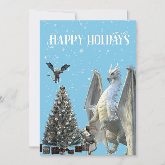 Tarjeta Festiva Dragón de hielo de invierno Felices fiestas (Anverso)