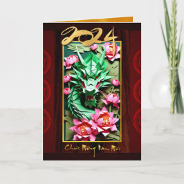 Tarjeta Festiva Dragón de Madera Dorado Año Nuevo Vietnamita 2024 