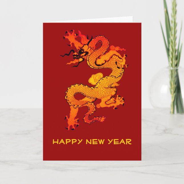 Tarjeta Festiva Dragón del oro y del naranja por Año Nuevo chino (Anverso)