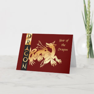 Tarjeta Festiva Dragón dorado y pancarta