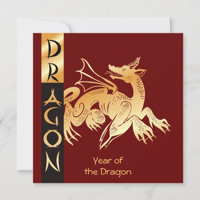 Tarjeta Festiva Dragón dorado y pancarta (Anverso)