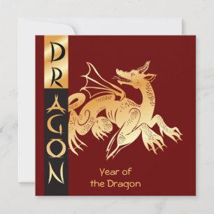 Tarjeta Festiva Dragón dorado y pancarta