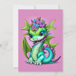 Tarjeta Festiva Dragón infantil morado y verde