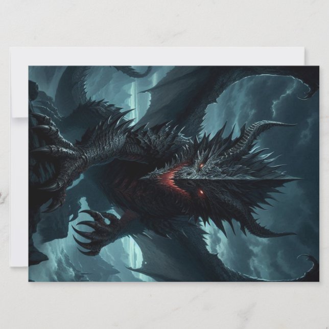 Tarjeta Festiva Dragón medieval oscuro (Anverso)