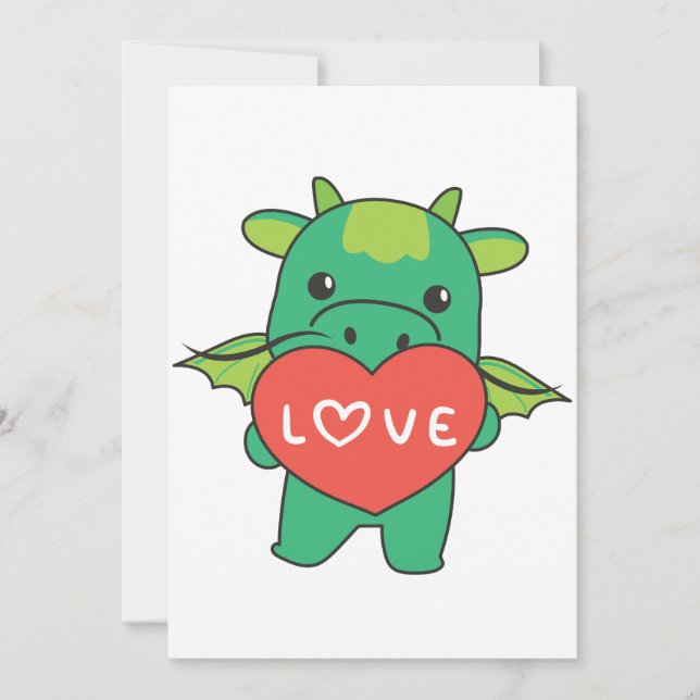 Tarjeta Festiva Dragón para el Día de San Valentín Animales Adorab (Anverso)