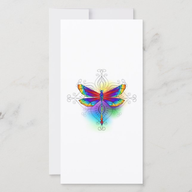 Tarjeta Festiva Dragón poligonal arcoiris (Anverso)