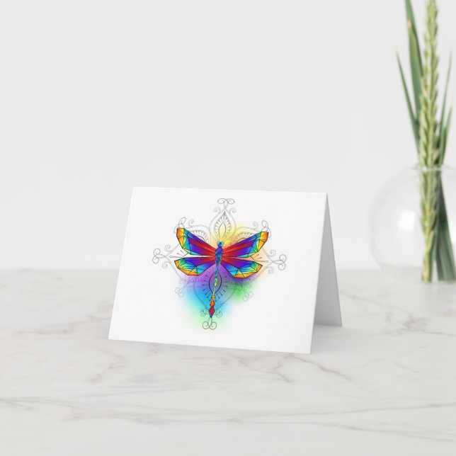 Tarjeta Festiva Dragón poligonal arcoiris (Anverso)