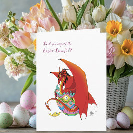 Tarjeta Festiva Dragón rojo de huevo de Pascua