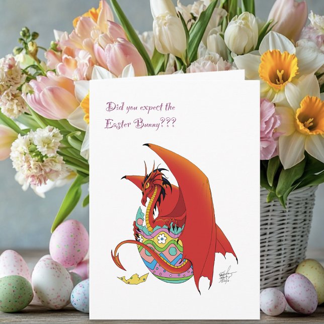 Tarjeta Festiva Dragón rojo de huevo de Pascua (Subido por el creador)
