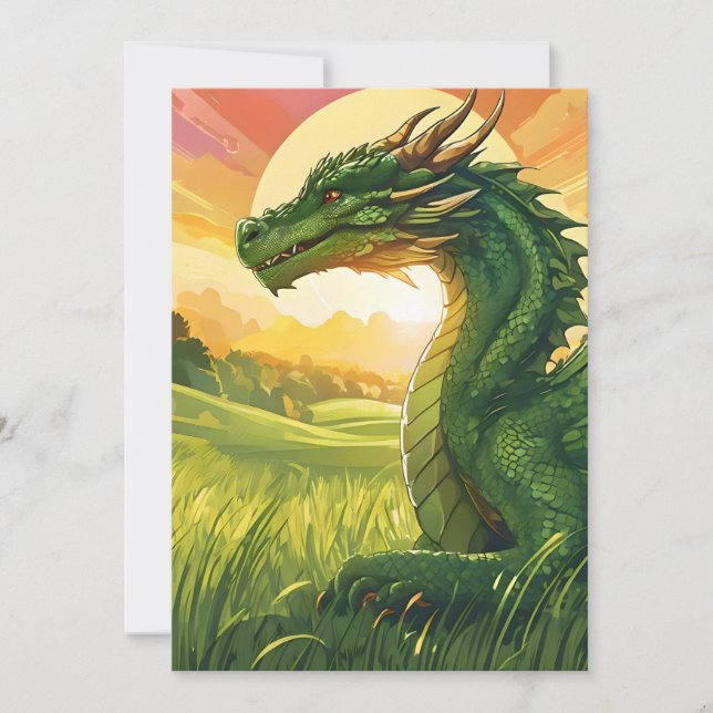 TARJETA FESTIVA DRAGÓN VERDE MÍTICO (Anverso)