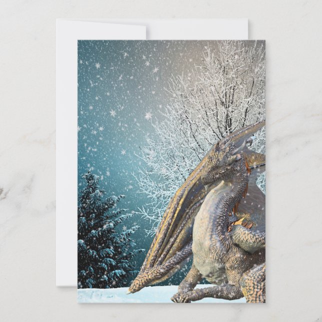 Tarjeta Festiva Dragon Winter Scene Snow Holiday (Anverso)