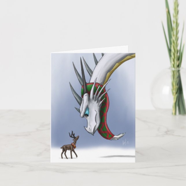 Tarjeta Festiva Dragón y reno Notecard (Anverso)