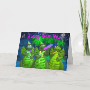 Tarjeta Festiva Dragones Drolly Feliz Año Nuevo