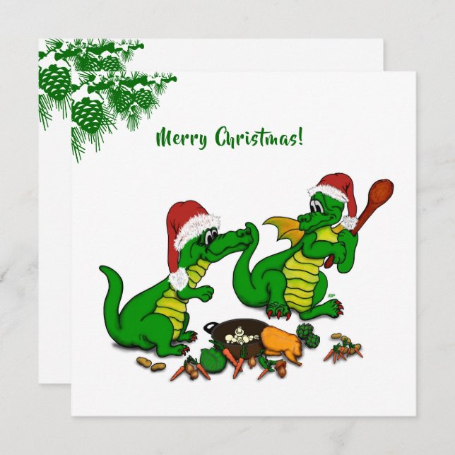 Tarjeta Festiva Dragones - ¡Feliz Navidad! - hoy cocinaré (Anverso / Reverso)