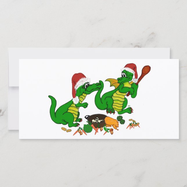Tarjeta Festiva Dragones - ¡Feliz Navidad! - hoy cocinaré (Anverso)