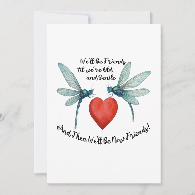 Tarjeta Festiva Dragonflies friendship quote funny BFF old senile (Anverso)