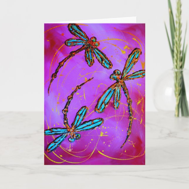 Tarjeta Festiva Dragonfly Flit Electric Pink (Anverso)