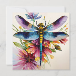 Tarjeta Festiva Dragonfly Floral Multicolor Art