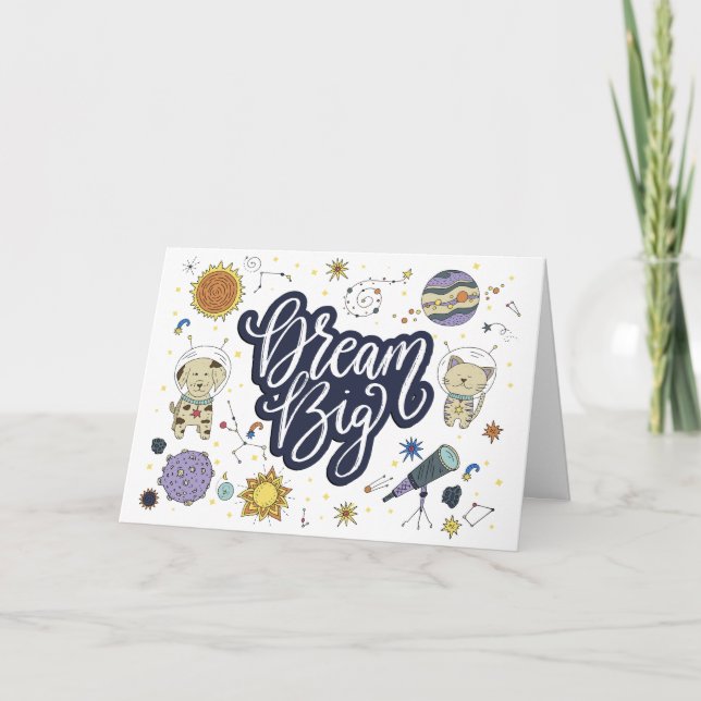 Tarjeta Festiva Dream Big Space Galaxy Inspirador (Anverso)