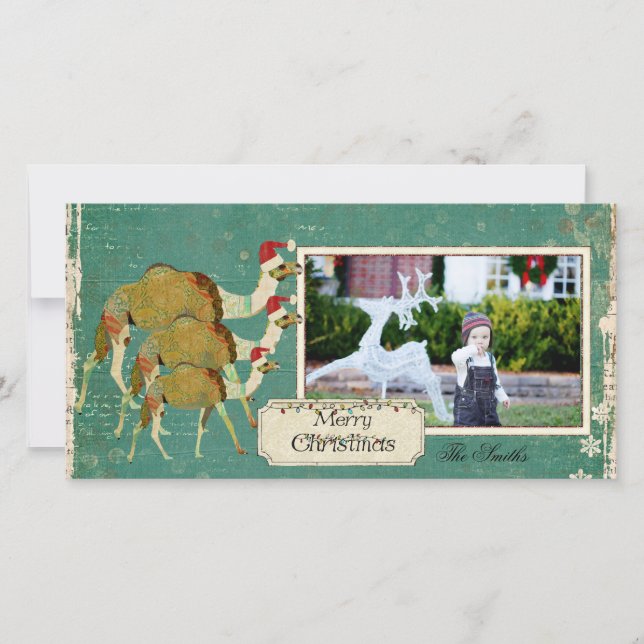 Tarjeta Festiva Dreamy Camels Christmas Photo Card (Anverso)
